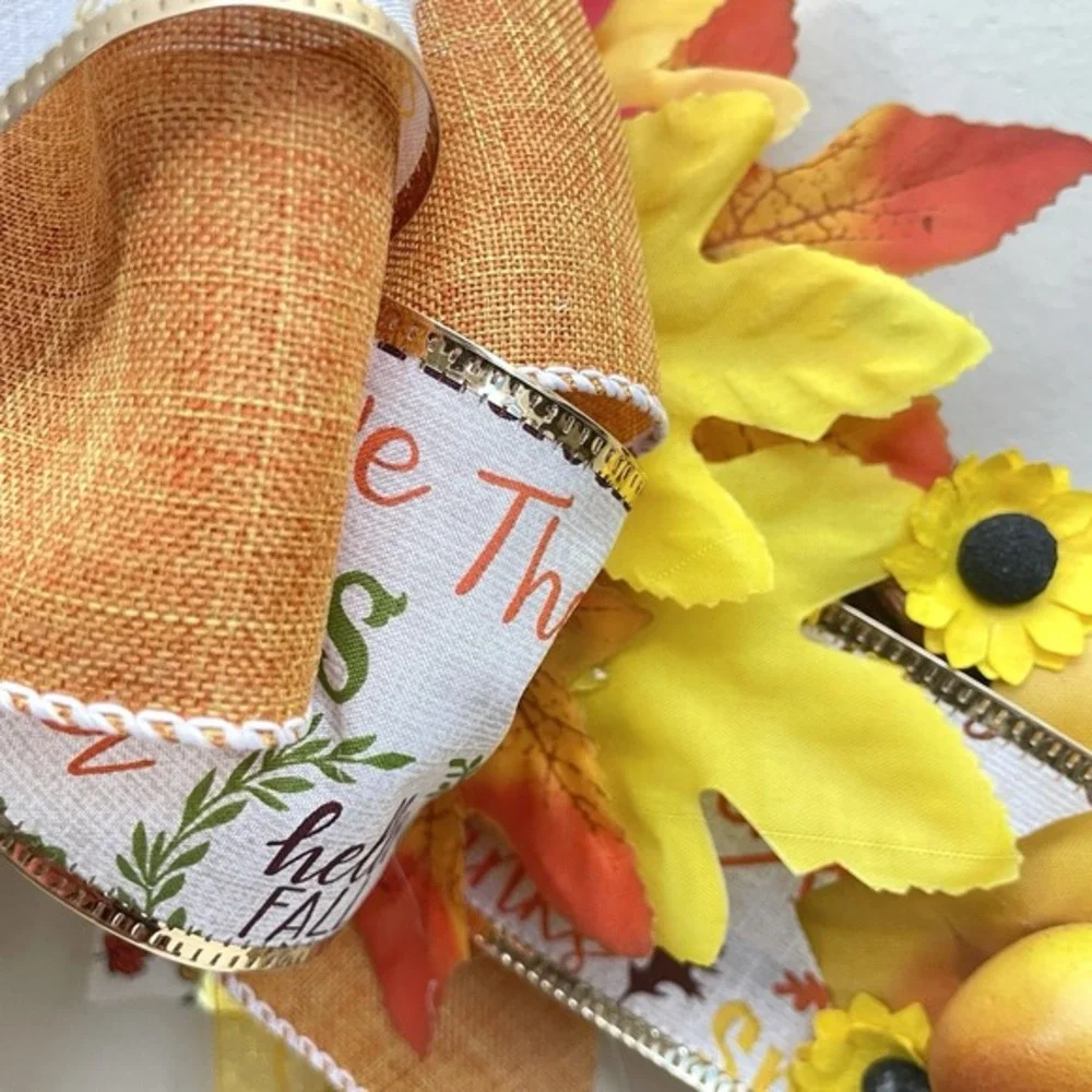 New Hand Made Autumn Wreath Hello Fall‎ Acorns Sunflowers Bells Bow